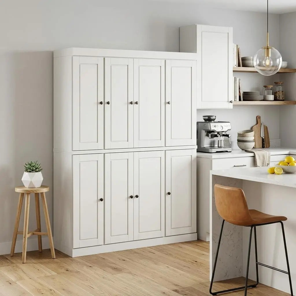 72" Off White Solid Wood 8 Two Drawer Pantry Or Storage Closet Homeroots Kitchen & Dining