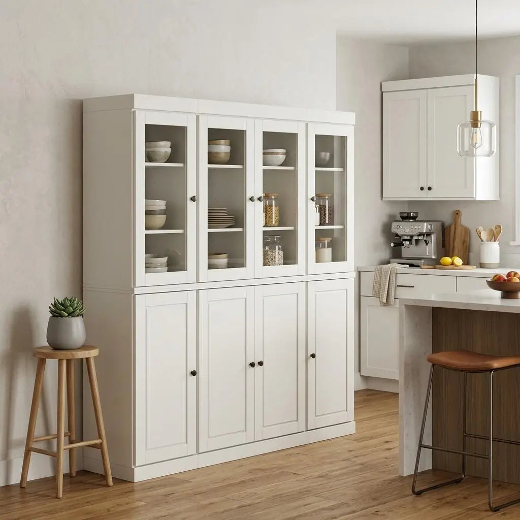 72" Off White Solid Wood 8 Two Drawer Pantry Or Storage Closet Homeroots Kitchen & Dining