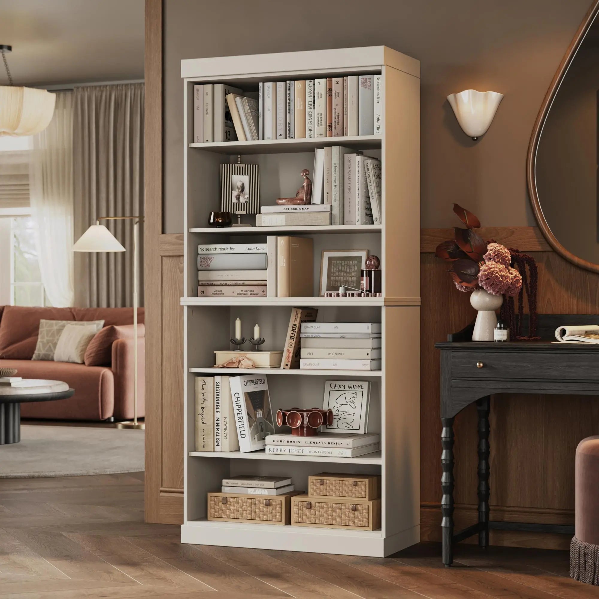 72" Off White Solid Wood Adjustable Six Tier Library Bookcase Homeroots Office