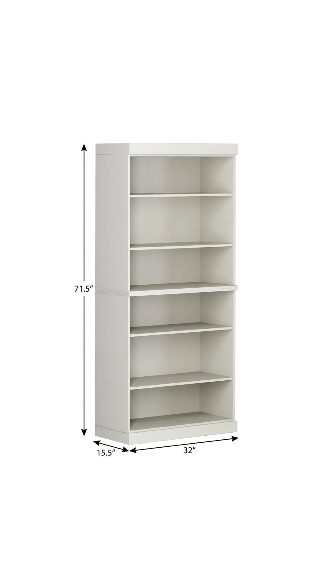 72" Off White Solid Wood Adjustable Six Tier Library Bookcase Homeroots Office