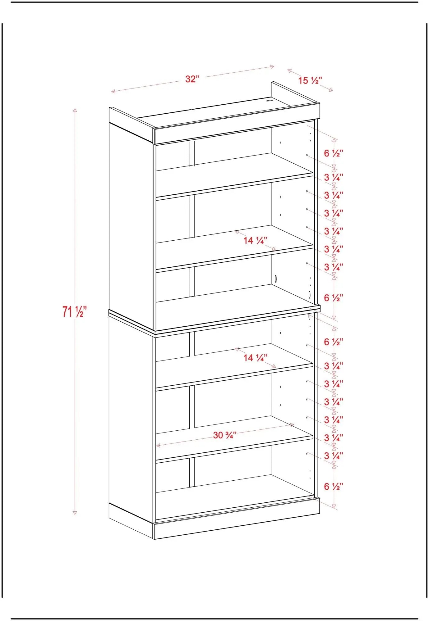 72" Off White Solid Wood Adjustable Six Tier Library Bookcase Homeroots Office