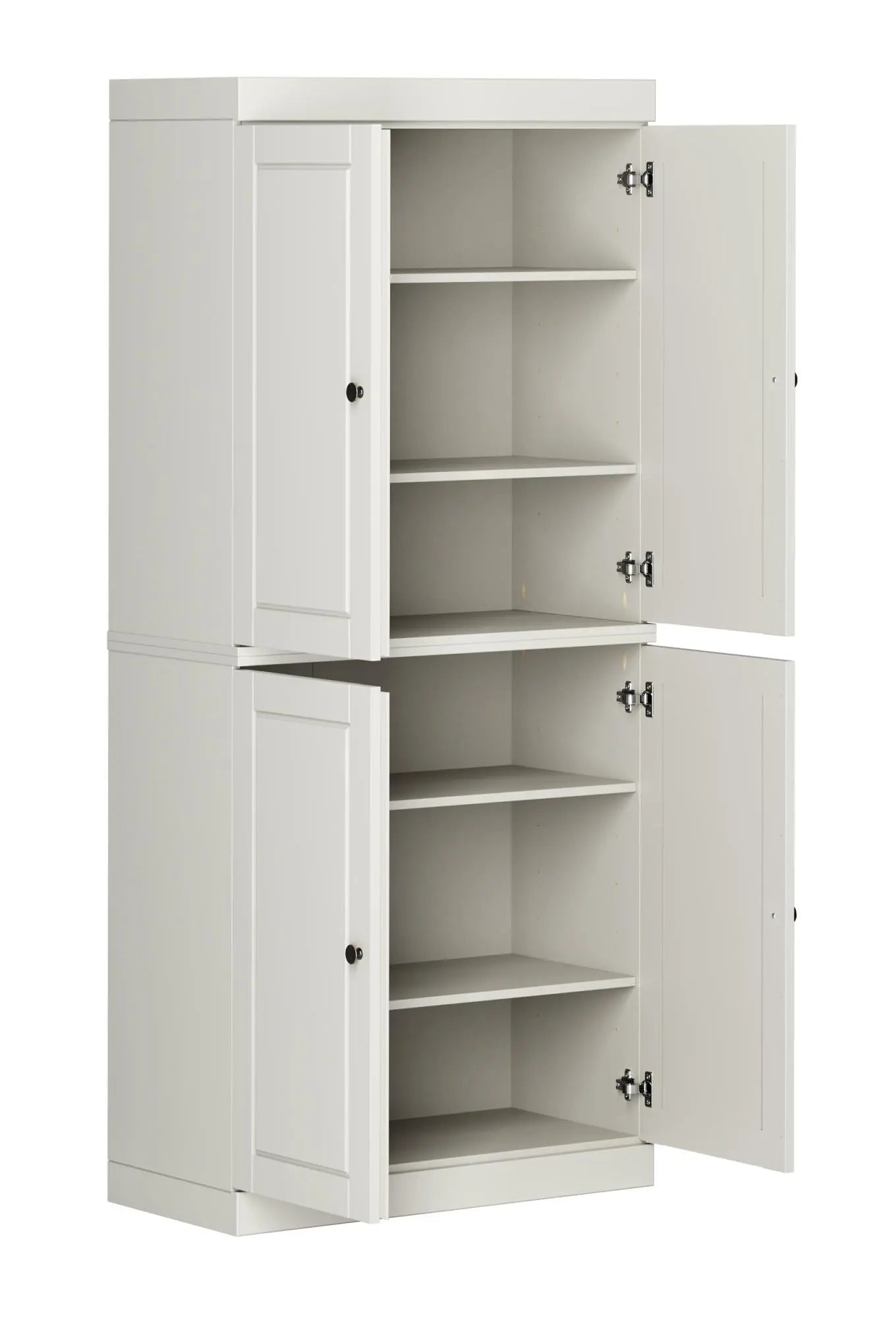 72" Off White Solid Wood Adjustable Six Tier Library Bookcase with Four Doors Homeroots Office