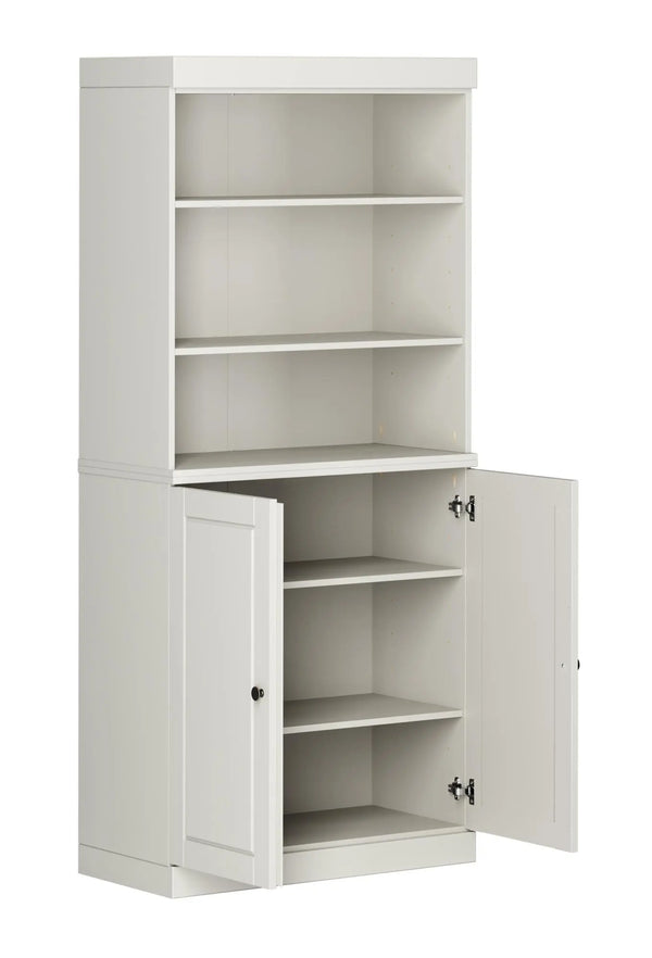 72" Off White Solid Wood Adjustable Six Tier Library Bookcase with Two Doors Homeroots Office