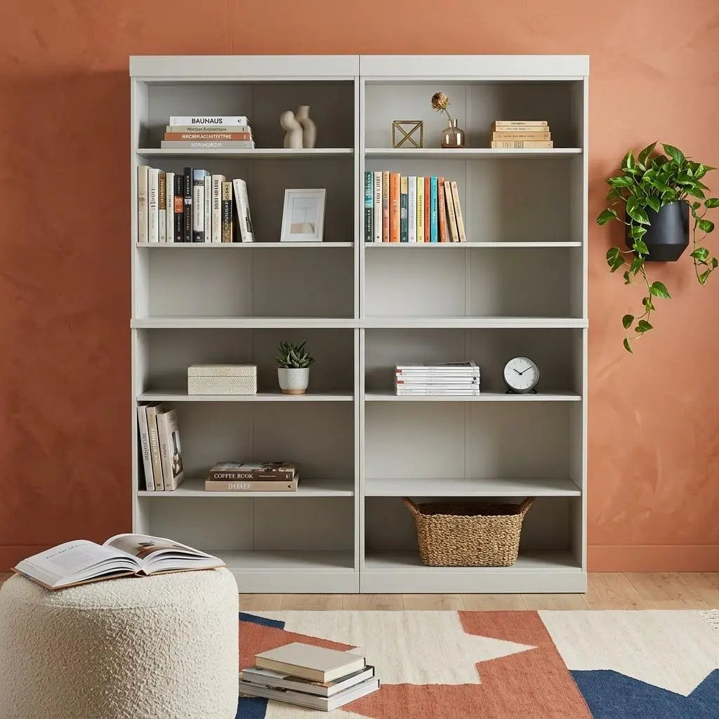 72" Off White Solid Wood Adjustable Twelve Tier Library Bookcase Homeroots Office