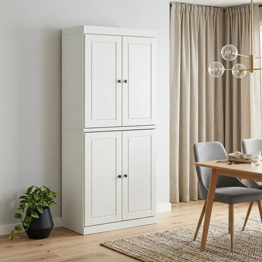 72" Off White Solid Wood Four Door Pantry Or Storage Closet Homeroots Office