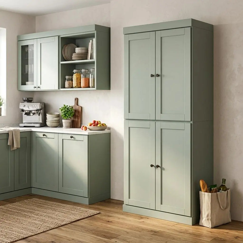 72" Sage Solid Wood 8 Pantry Or Storage Closet Homeroots Kitchen & Dining
