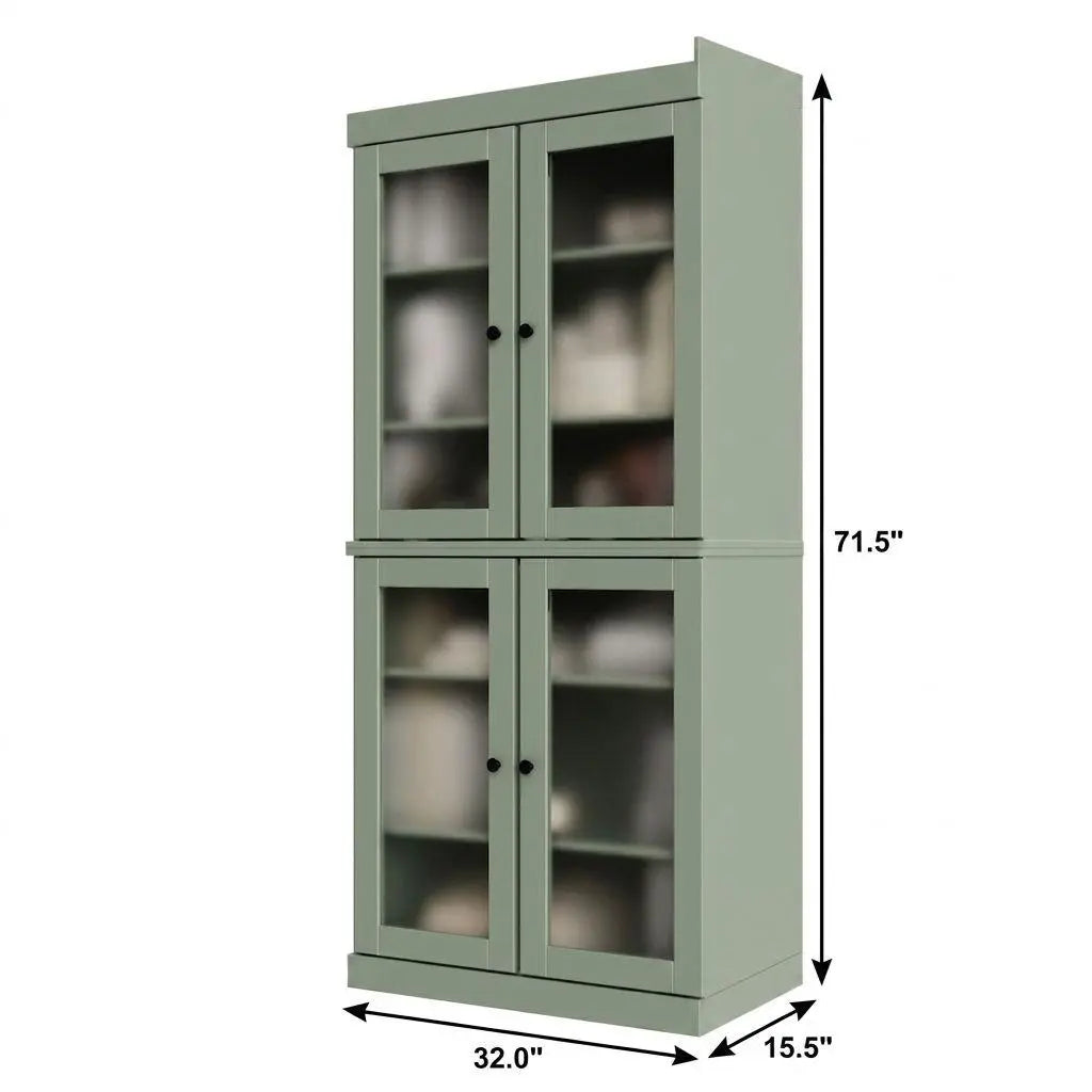 72" Sage Solid Wood Adjustable Six Tier Library Bookcase with Four Doors Homeroots Office