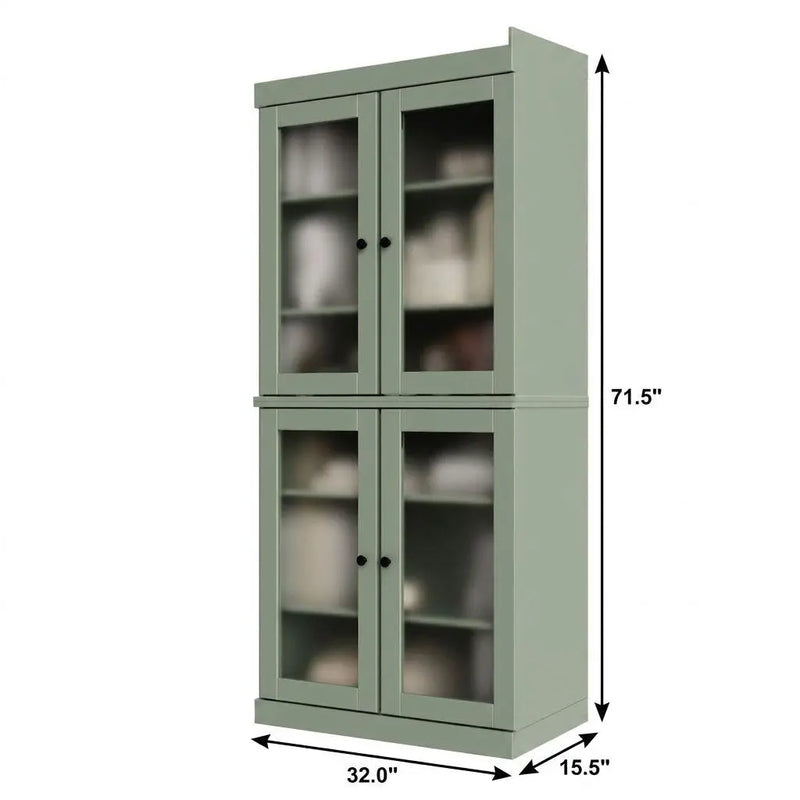 72" Sage Solid Wood Adjustable Six Tier Library Bookcase with Four Doors Homeroots Office