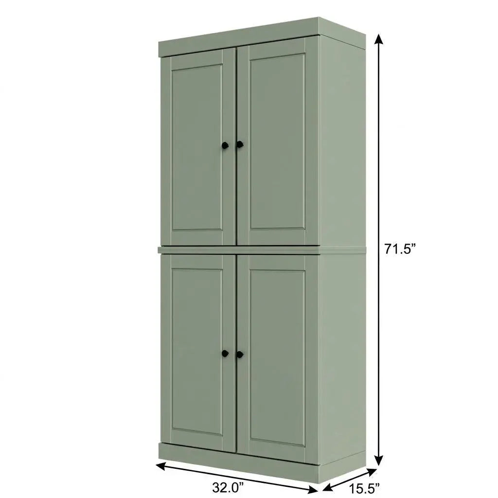 72" Sage Solid Wood Adjustable Six Tier Library Bookcase with Four Doors Homeroots Office