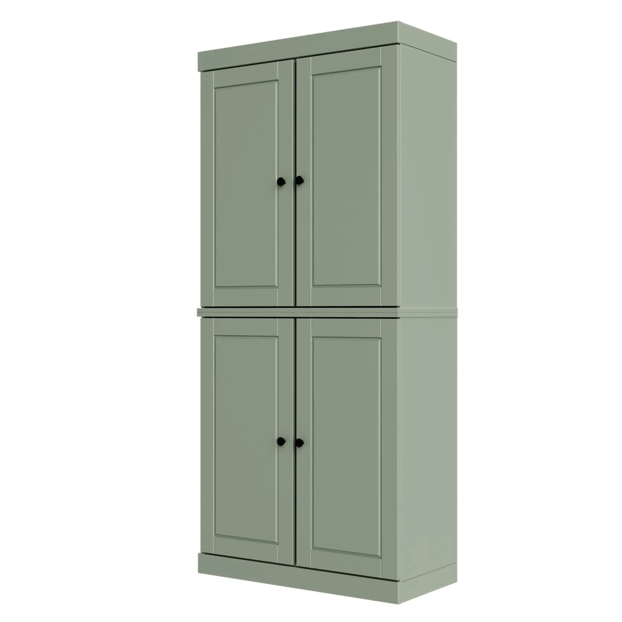72" Sage Solid Wood Adjustable Six Tier Library Bookcase with Four Doors Homeroots Office