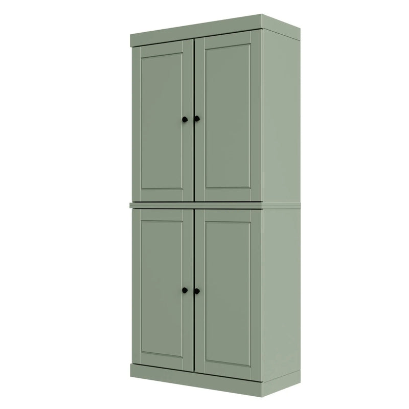 72" Sage Solid Wood Adjustable Six Tier Library Bookcase with Four Doors Homeroots Office
