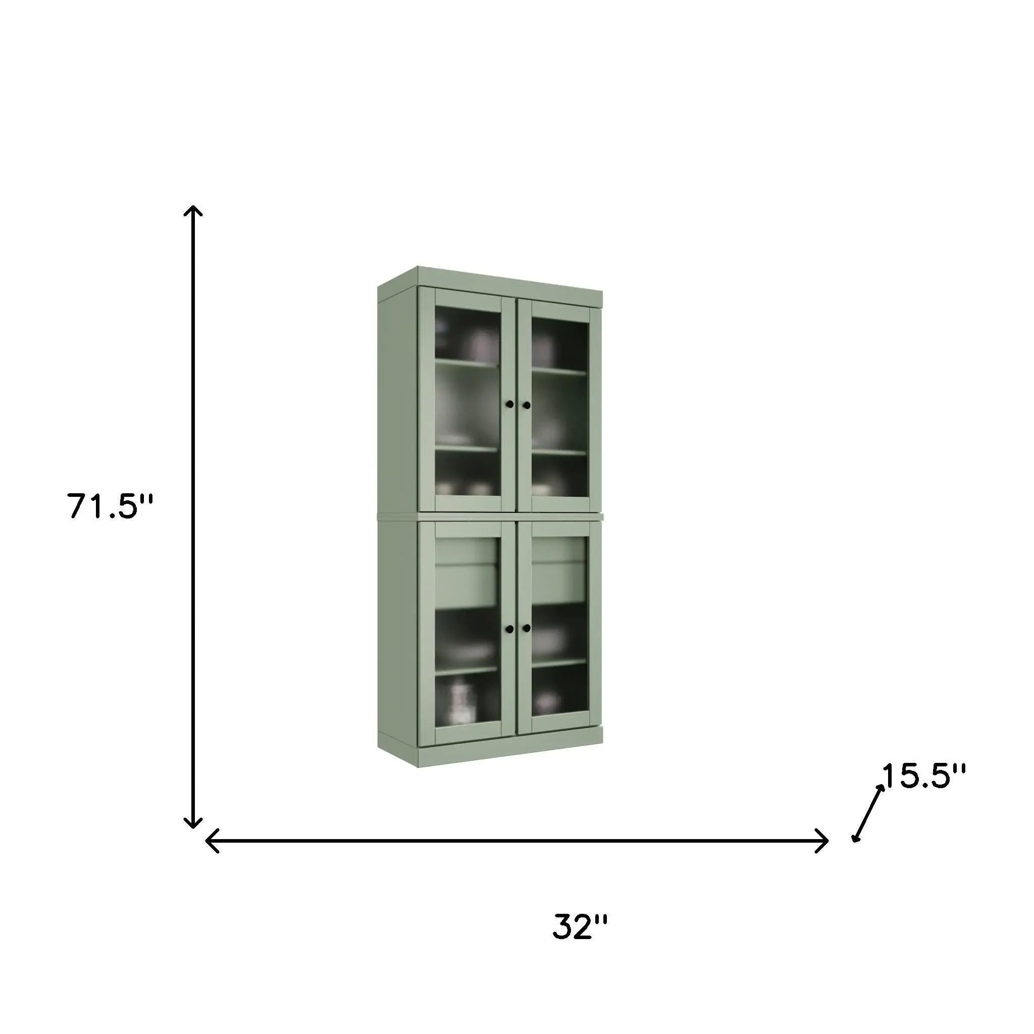 72" Sage Solid Wood Four Door Two Drawer Pantry Or Storage Closet Homeroots Kitchen & Dining