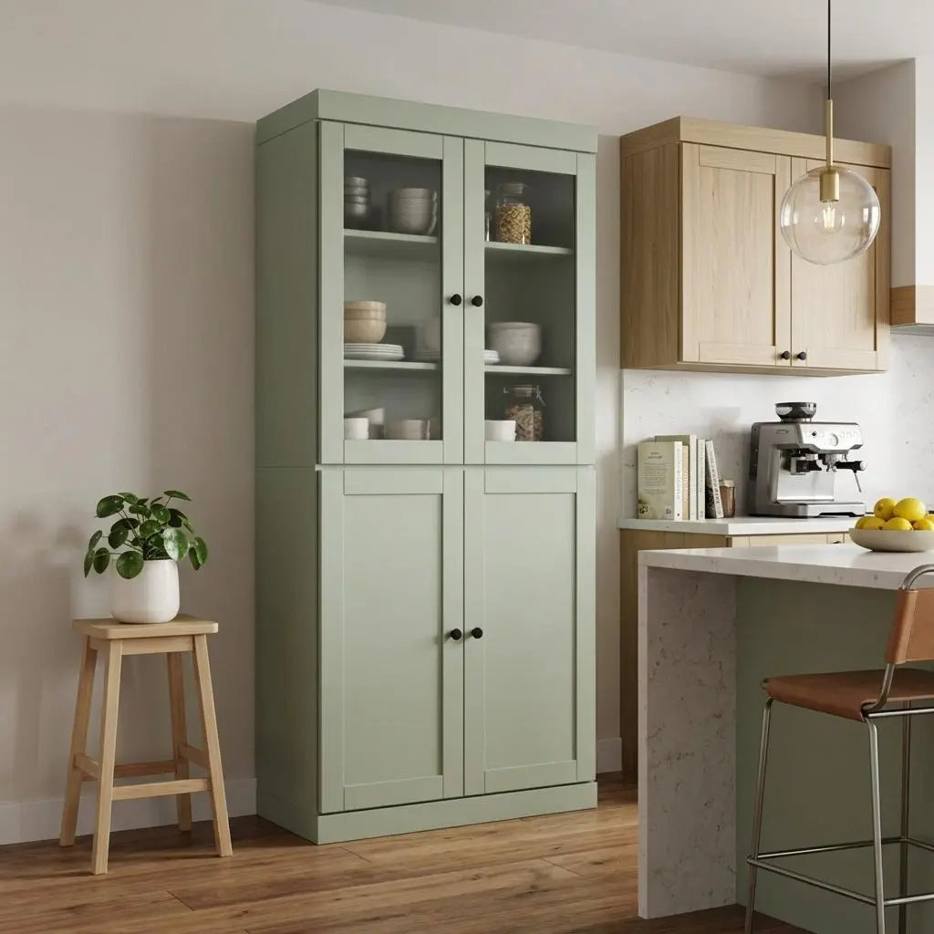 72" Sage Solid Wood Four Door Two Drawer Pantry Or Storage Closet Homeroots Kitchen & Dining