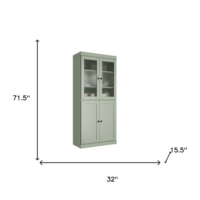 72" Sage Solid Wood Four Door Two Drawer Pantry Or Storage Closet Homeroots Kitchen & Dining