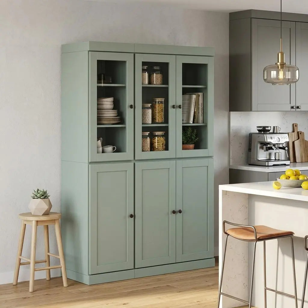 72" Sage Solid Wood Six Door Pantry Or Storage Closet Homeroots Kitchen & Dining