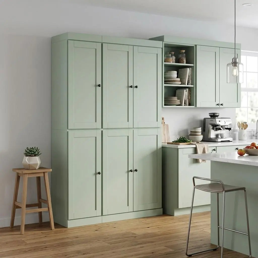 72" Sage Solid Wood Six Door Two Drawer Pantry Or Storage Closet Homeroots Kitchen & Dining