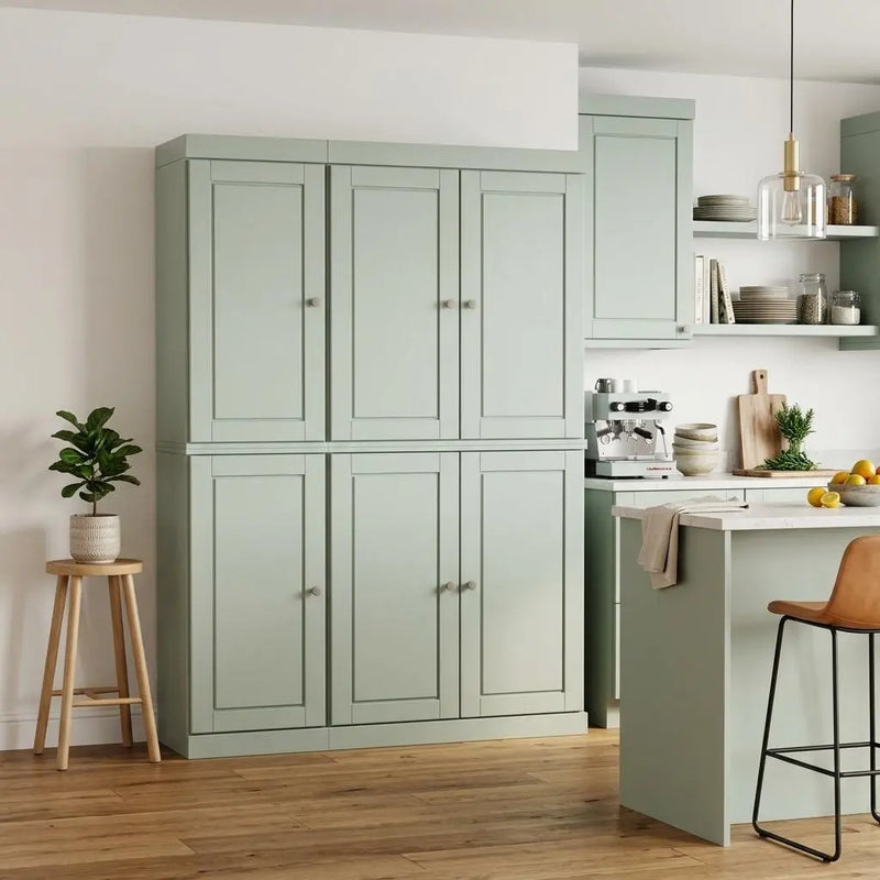 72" Sage Solid Wood Six Door Two Drawer Pantry Or Storage Closet Homeroots Kitchen & Dining