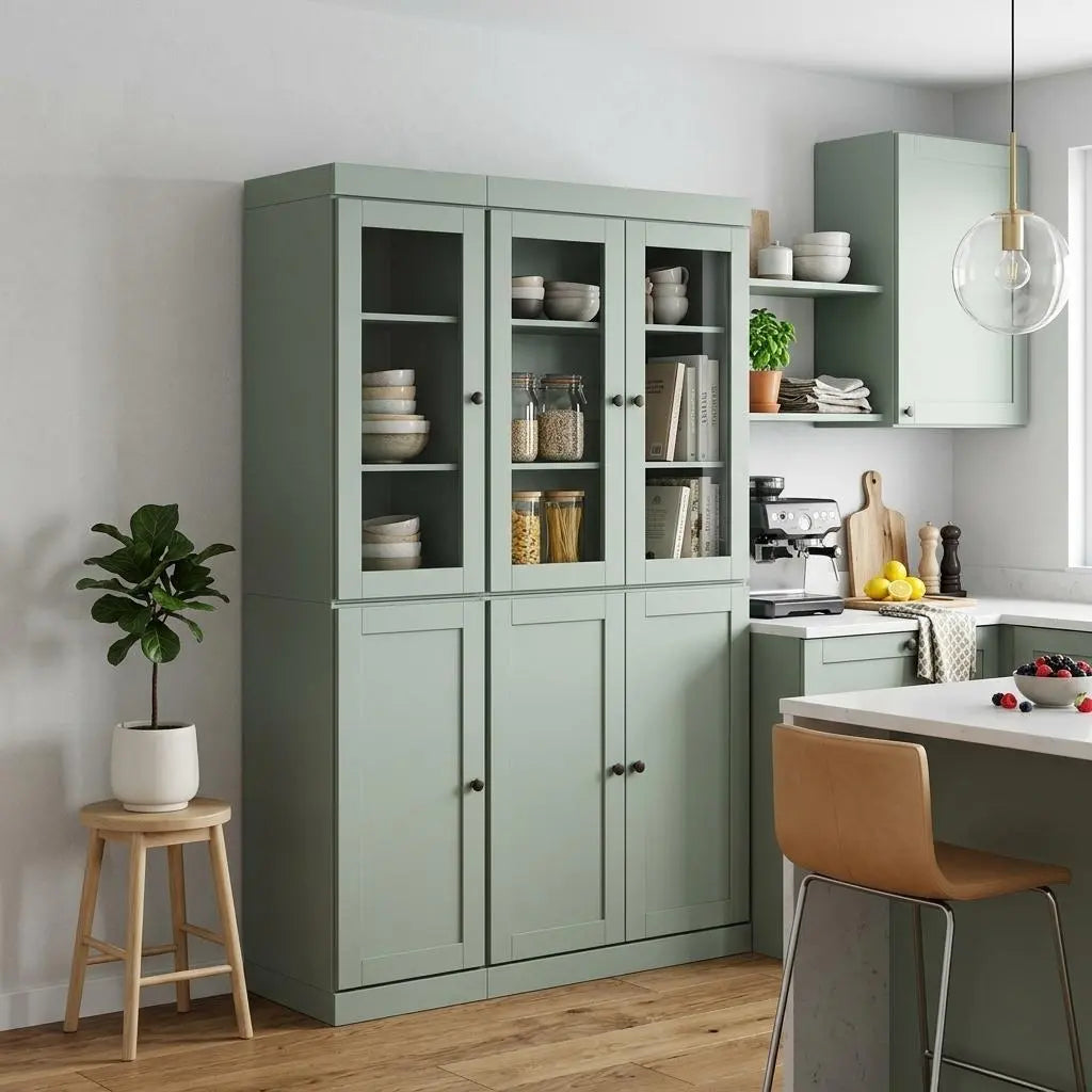 72" Sage Solid Wood Six Door Two Drawer Pantry Or Storage Closet Homeroots Kitchen & Dining