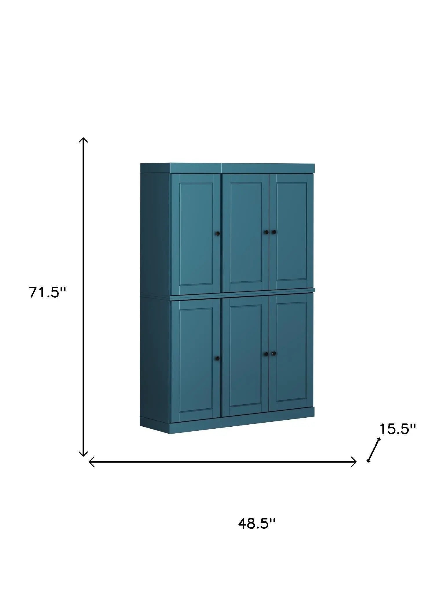 72" Teal Blue Solid Wood 8 Pantry Or Storage Closet Homeroots Kitchen & Dining