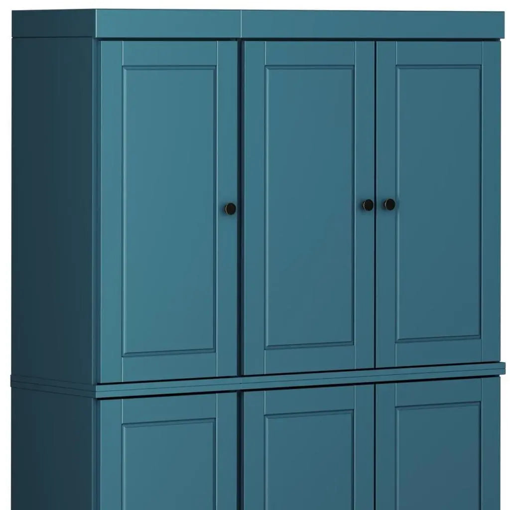 72" Teal Blue Solid Wood 8 Pantry Or Storage Closet Homeroots Kitchen & Dining