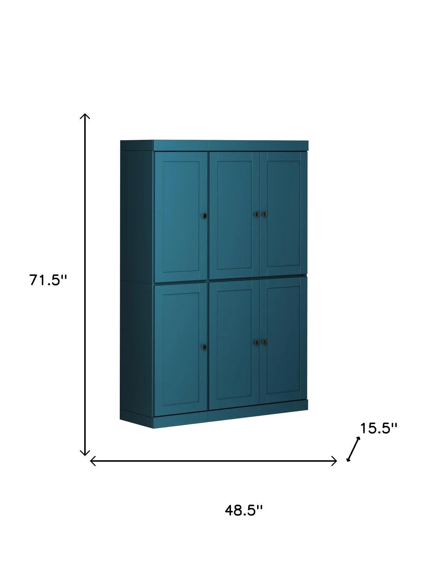 72" Teal Blue Solid Wood 8 Pantry Or Storage Closet Homeroots Kitchen & Dining