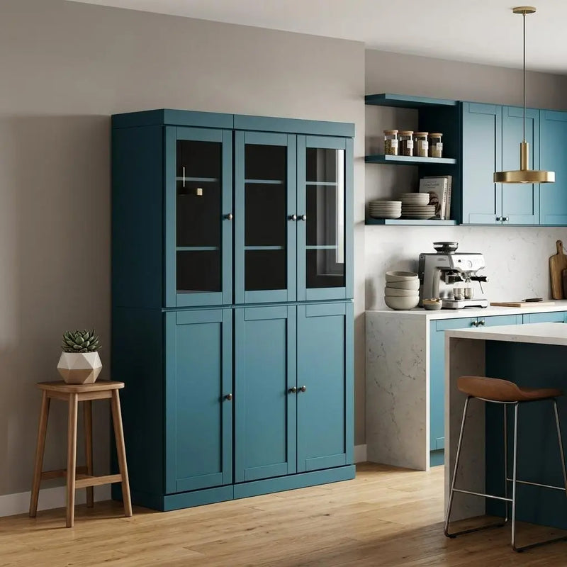 72" Teal Blue Solid Wood 8 Pantry Or Storage Closet Homeroots Kitchen & Dining