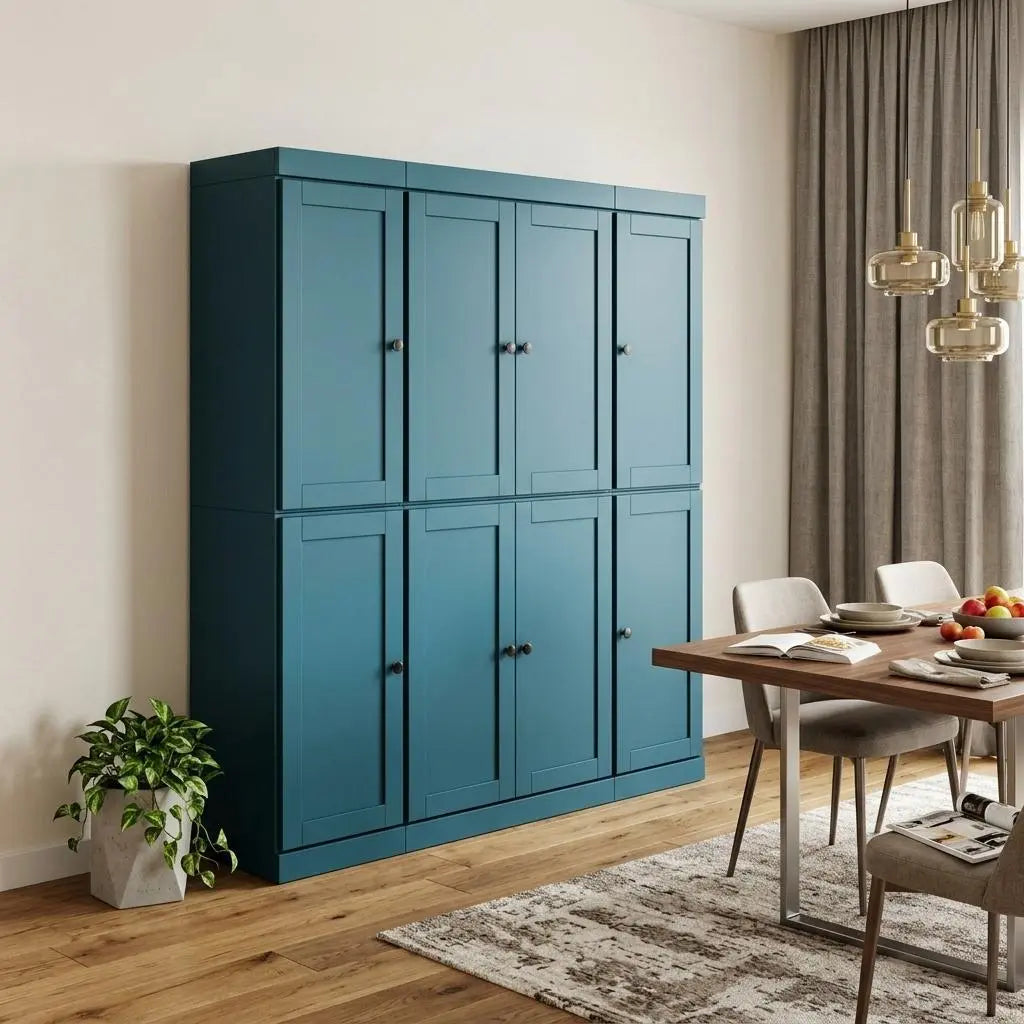72" Teal Blue Solid Wood 8 Two Drawer Pantry Or Storage Closet Homeroots Kitchen & Dining