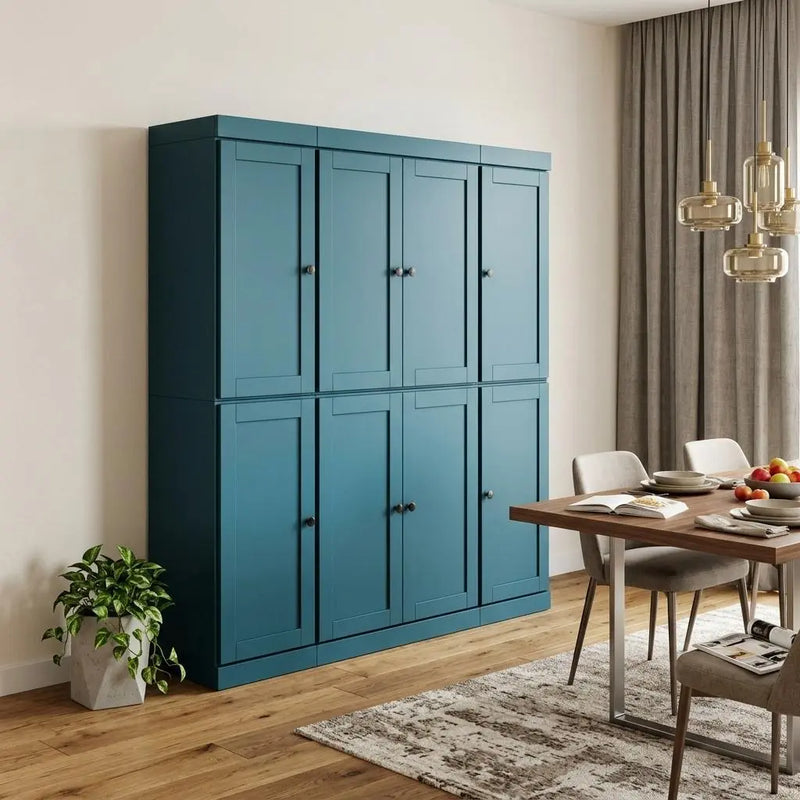 72" Teal Blue Solid Wood 8 Two Drawer Pantry Or Storage Closet Homeroots Kitchen & Dining