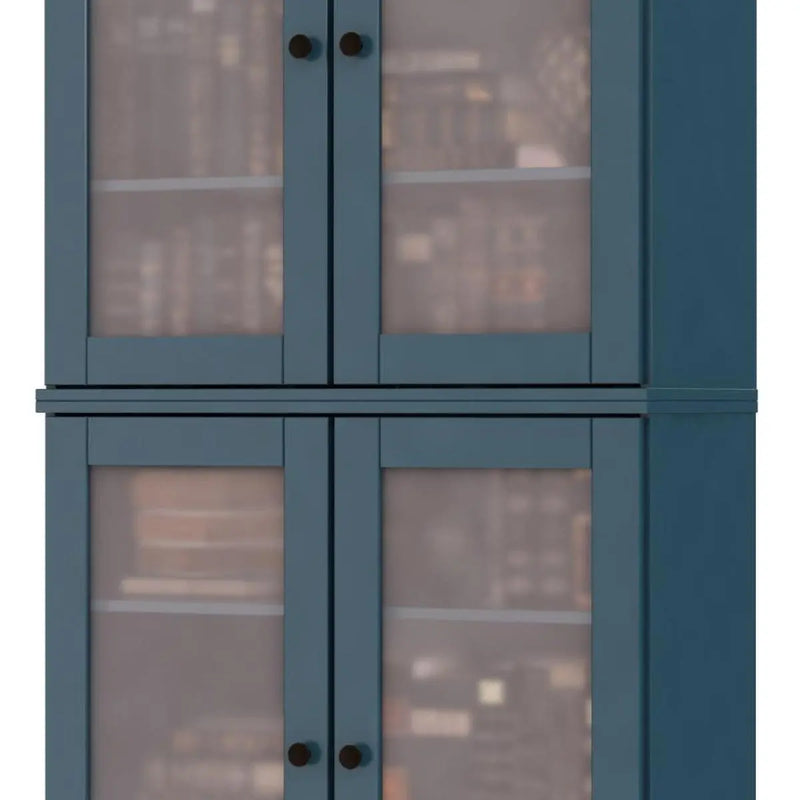 72" Teal Blue Solid Wood Adjustable Six Tier Library Bookcase with Four Doors Homeroots Office