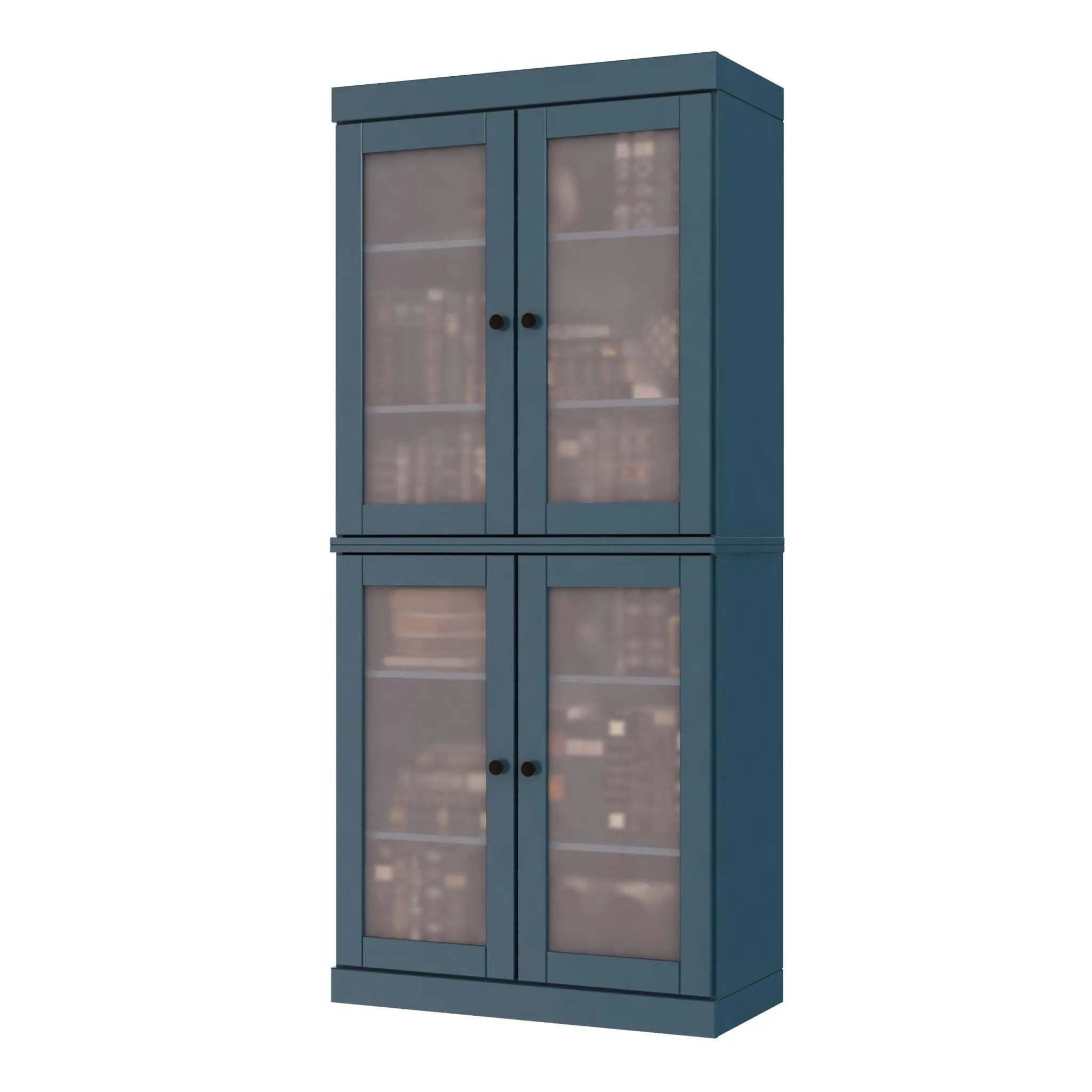 72" Teal Blue Solid Wood Adjustable Six Tier Library Bookcase with Four Doors Homeroots Office