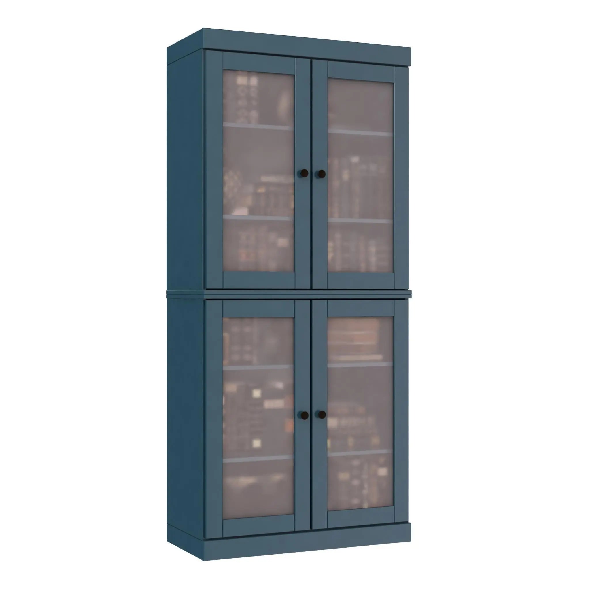 72" Teal Blue Solid Wood Adjustable Six Tier Library Bookcase with Four Doors Homeroots Office