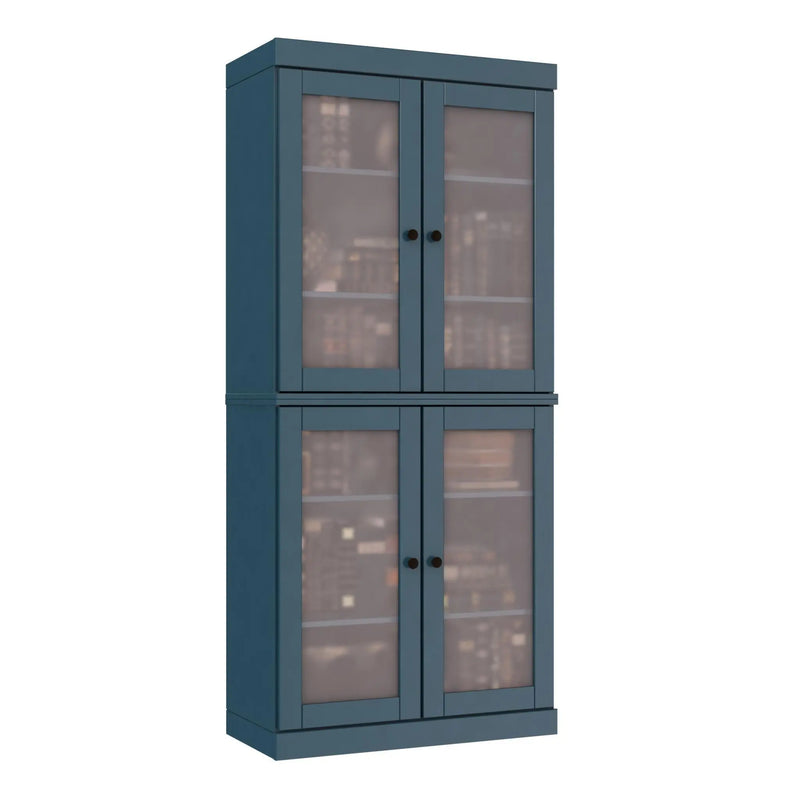 72" Teal Blue Solid Wood Adjustable Six Tier Library Bookcase with Four Doors Homeroots Office