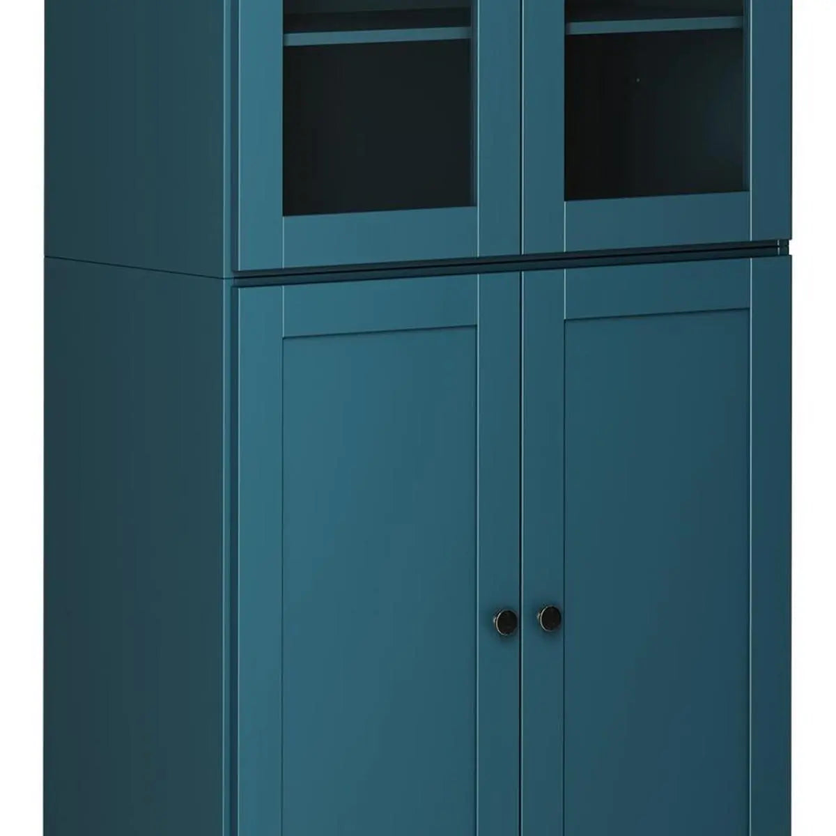 72" Teal Blue Solid Wood Adjustable Six Tier Library Bookcase with Four Doors Homeroots Office