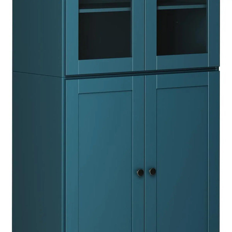72" Teal Blue Solid Wood Adjustable Six Tier Library Bookcase with Four Doors Homeroots Office
