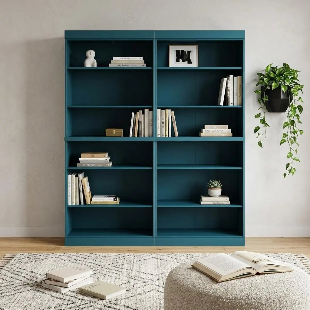72" Teal Blue Solid Wood Adjustable Twelve Tier Library Bookcase Homeroots Office
