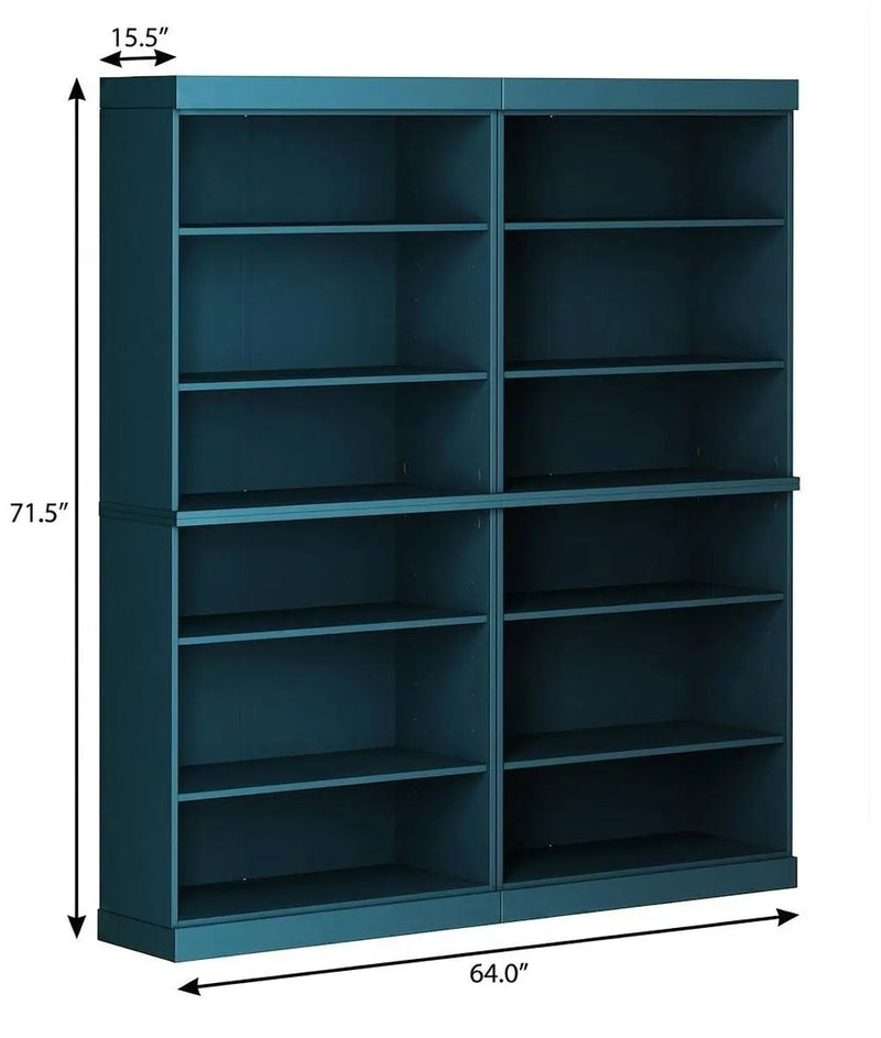 72" Teal Blue Solid Wood Adjustable Twelve Tier Library Bookcase Homeroots Office