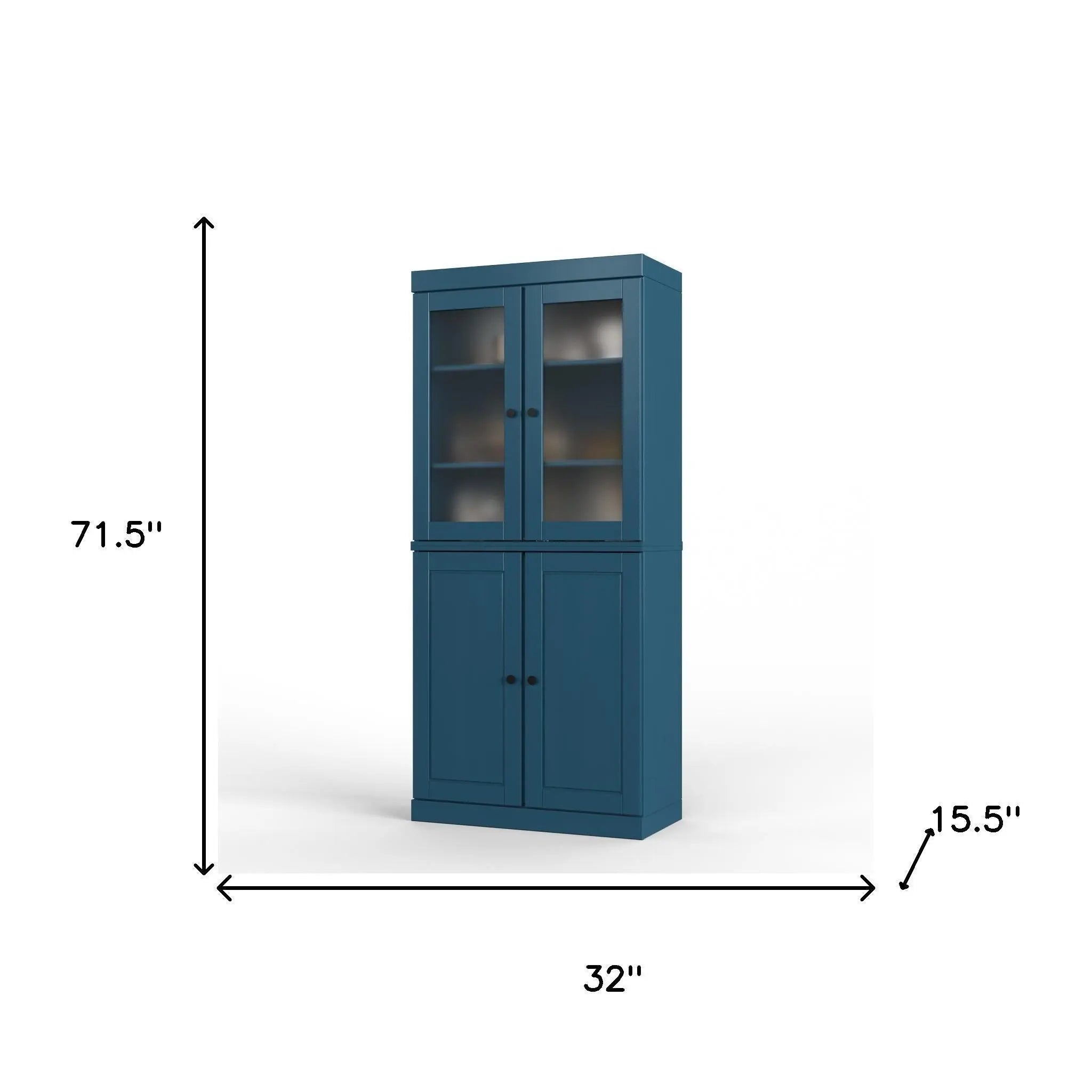 72" Teal Blue Solid Wood Four Door Pantry Or Storage Closet Homeroots Kitchen & Dining