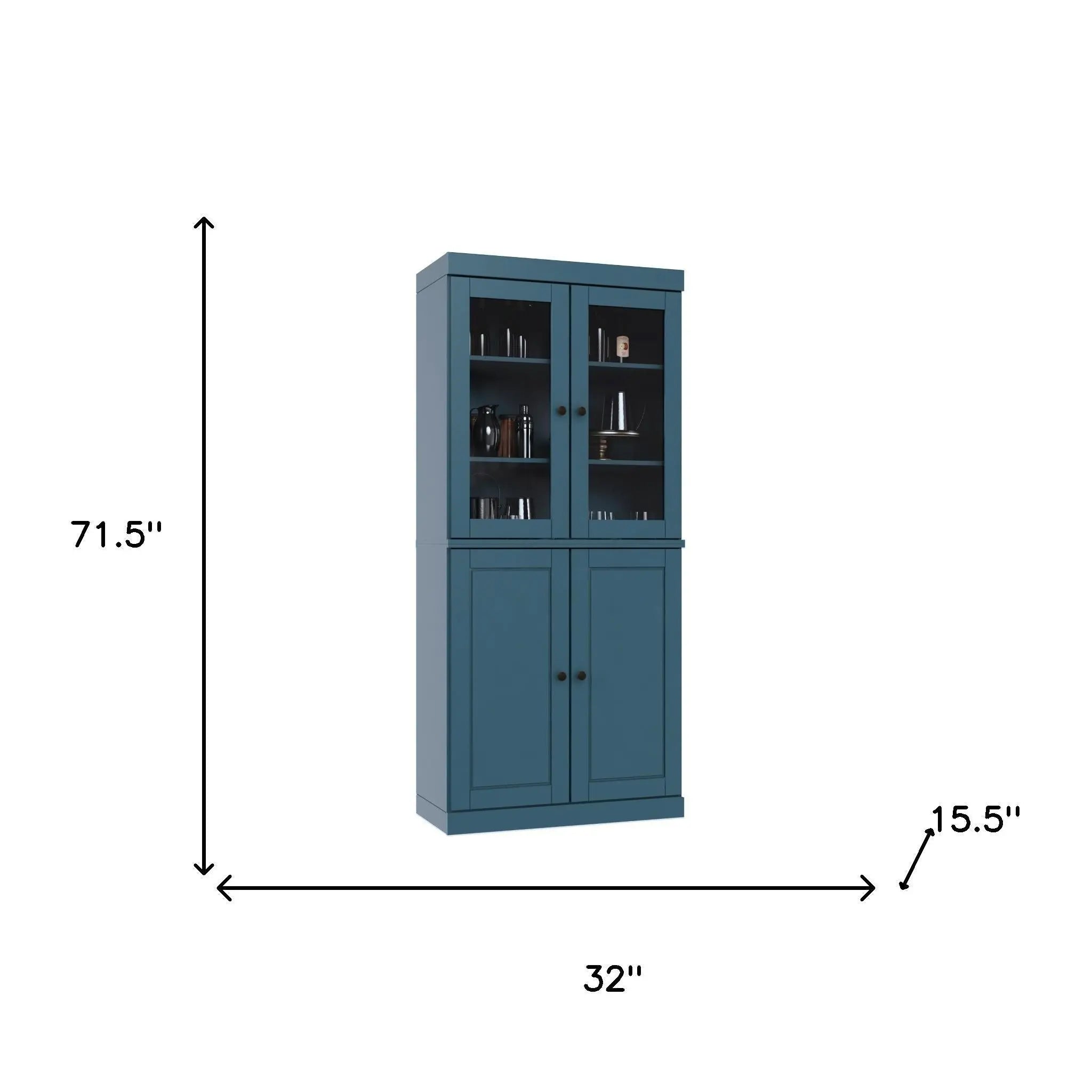 72" Teal Blue Solid Wood Four Door Pantry Or Storage Closet Homeroots Kitchen & Dining