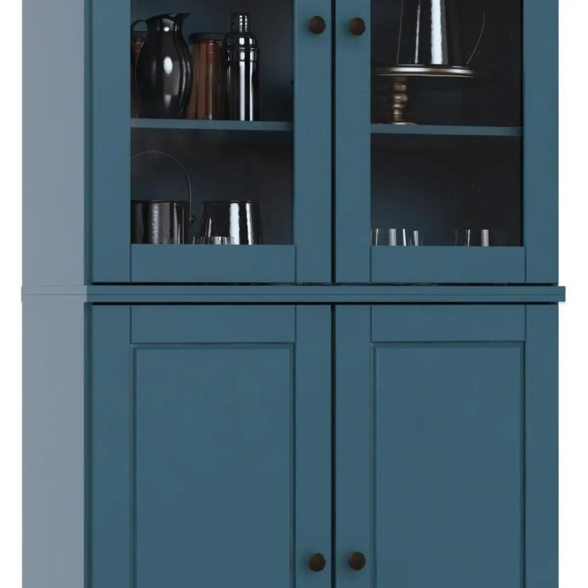 72" Teal Blue Solid Wood Four Door Pantry Or Storage Closet Homeroots Kitchen & Dining