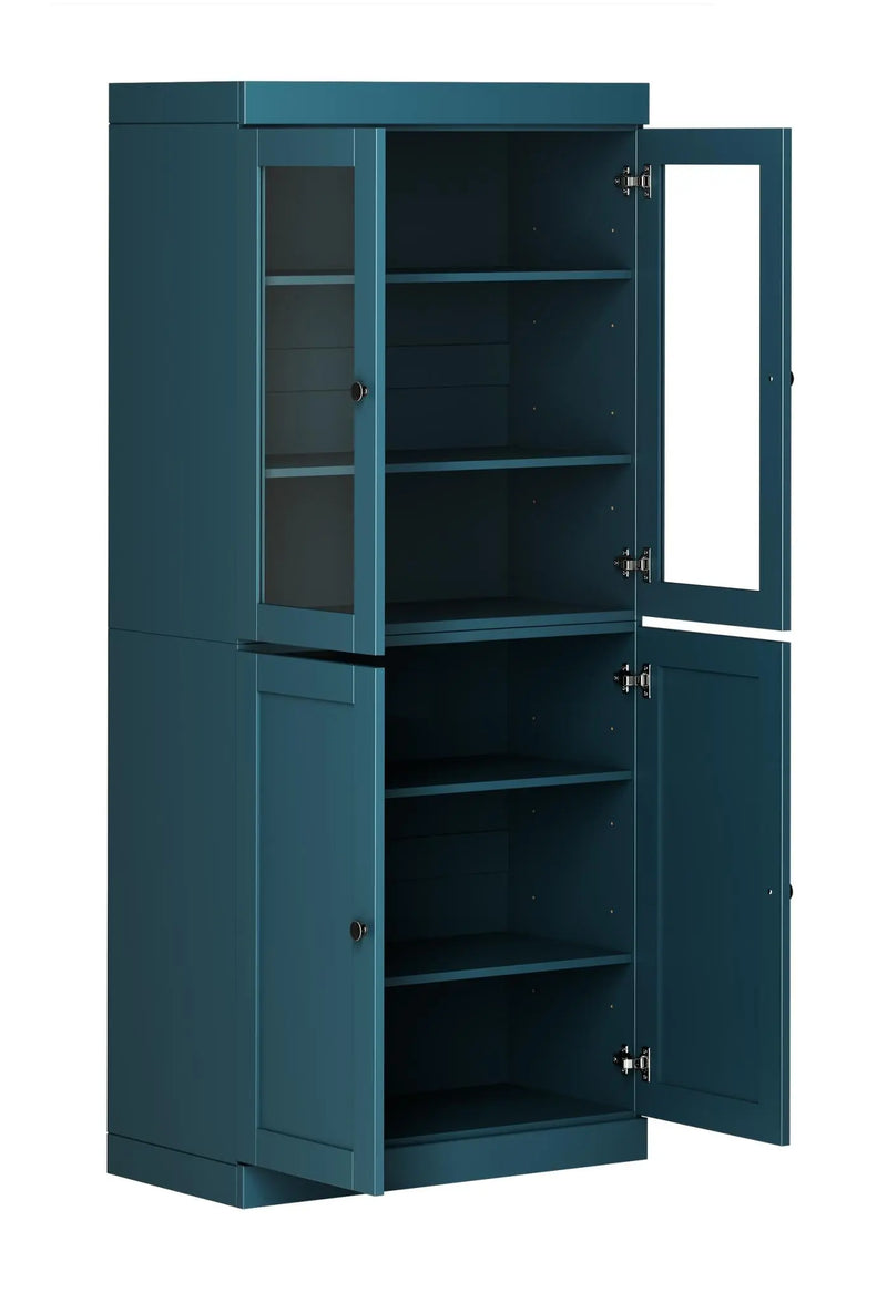 72" Teal Blue Solid Wood Four Door Pantry Or Storage Closet Homeroots Kitchen & Dining