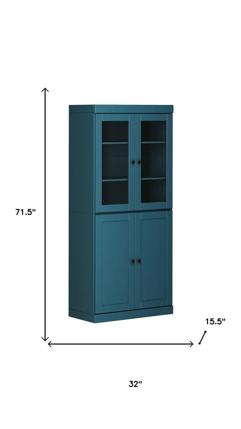 72" Teal Blue Solid Wood Four Door Pantry Or Storage Closet Homeroots Kitchen & Dining