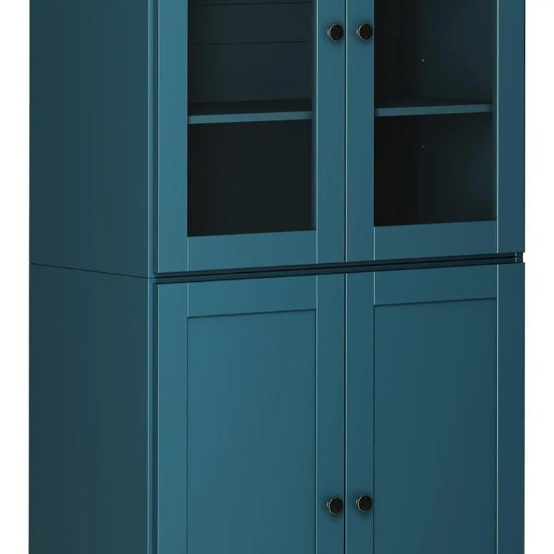 72" Teal Blue Solid Wood Four Door Pantry Or Storage Closet Homeroots Kitchen & Dining