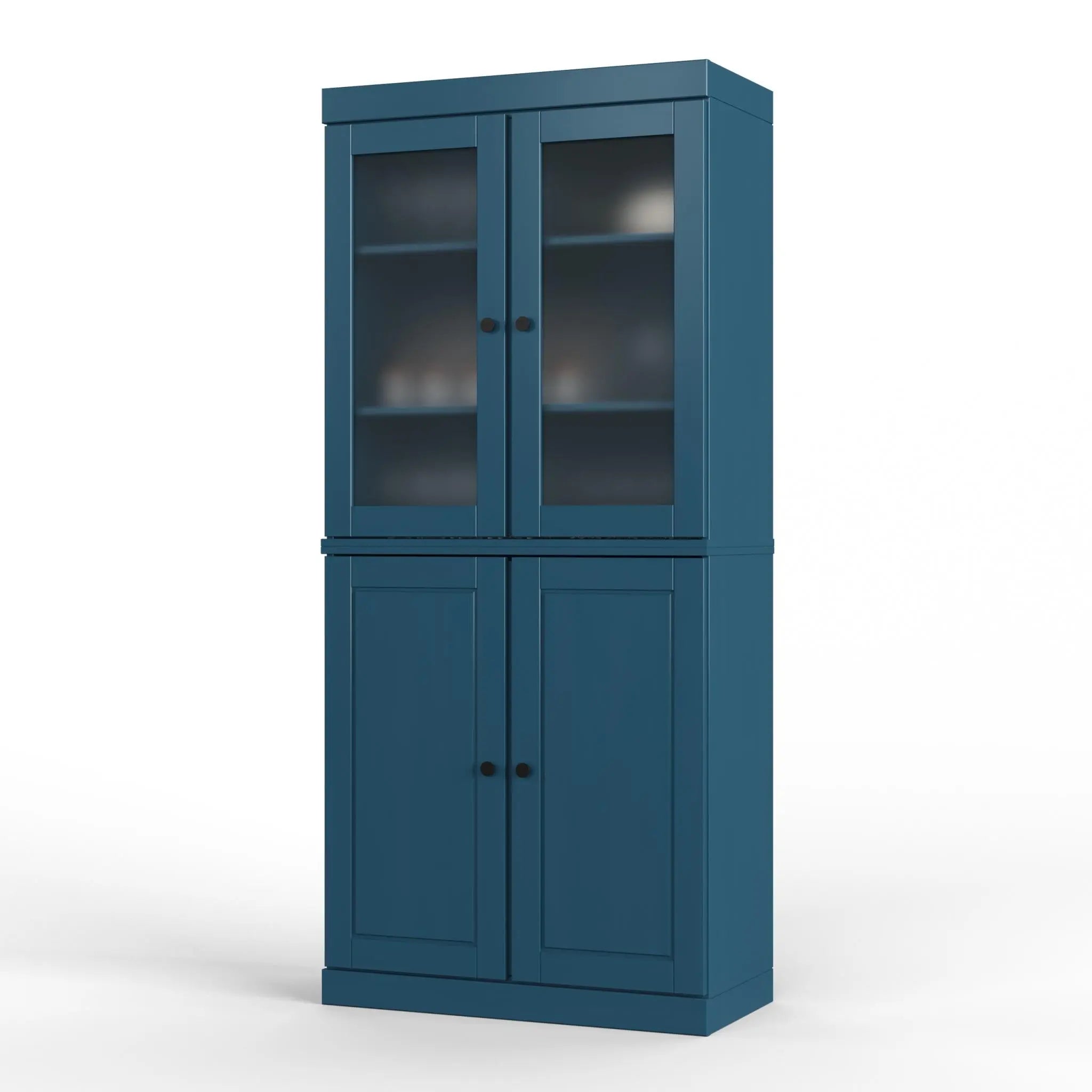72" Teal Blue Solid Wood Four Door Two Drawer Pantry Or Storage Closet Homeroots Kitchen & Dining