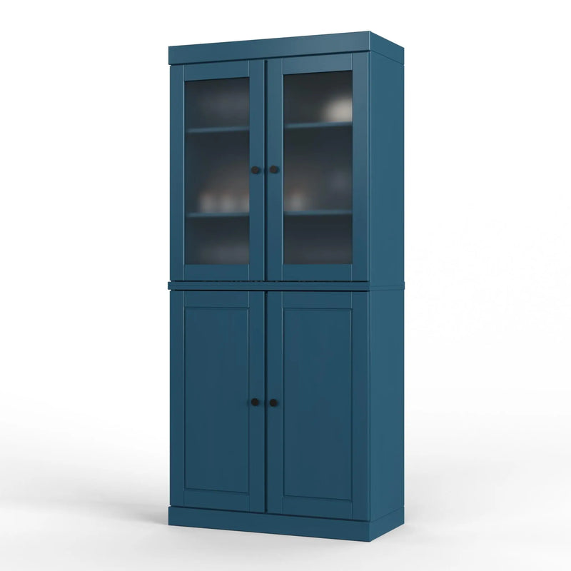 72" Teal Blue Solid Wood Four Door Two Drawer Pantry Or Storage Closet Homeroots Kitchen & Dining
