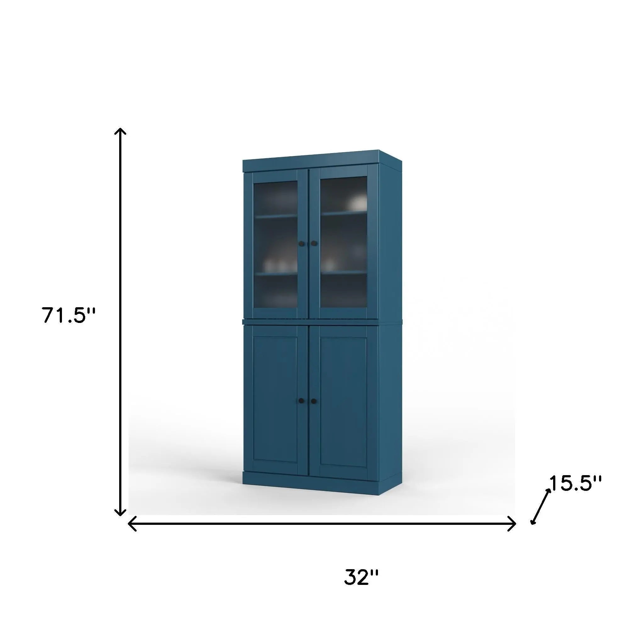 72" Teal Blue Solid Wood Four Door Two Drawer Pantry Or Storage Closet Homeroots Kitchen & Dining
