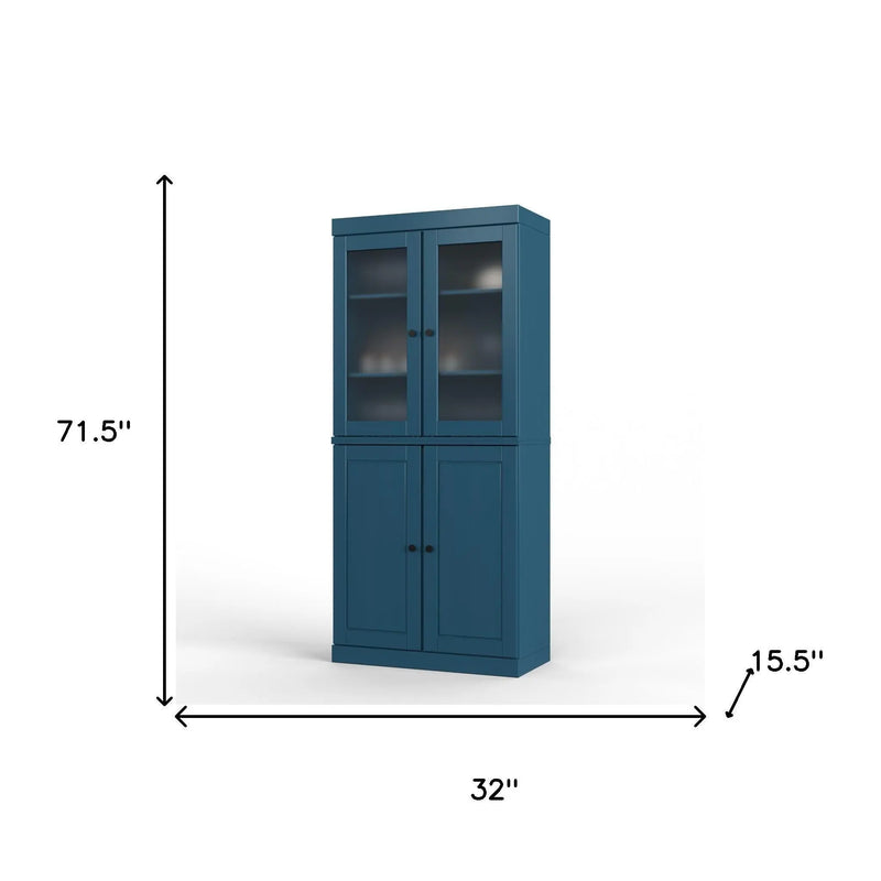 72" Teal Blue Solid Wood Four Door Two Drawer Pantry Or Storage Closet Homeroots Kitchen & Dining