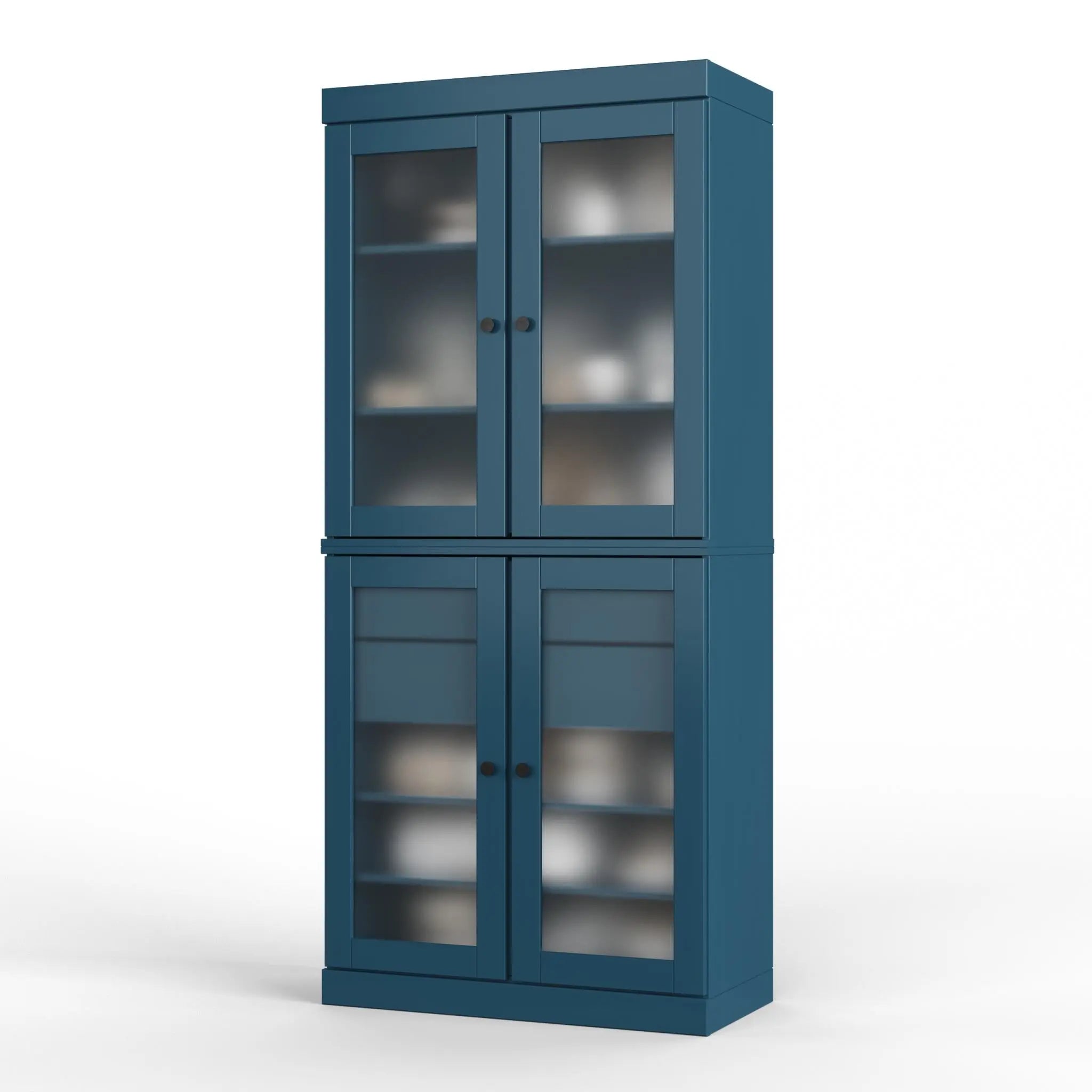 72" Teal Blue Solid Wood Four Door Two Drawer Pantry Or Storage Closet Homeroots Kitchen & Dining