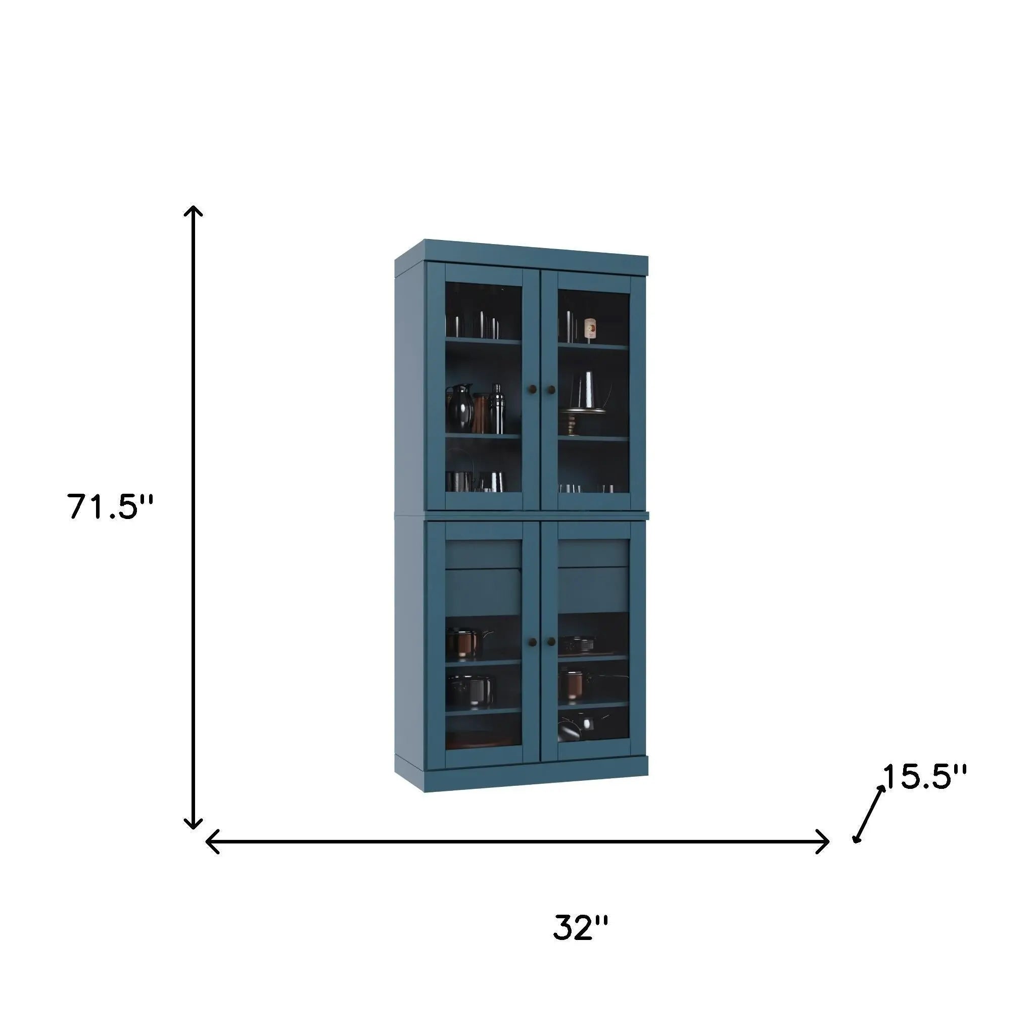 72" Teal Blue Solid Wood Four Door Two Drawer Pantry Or Storage Closet Homeroots Kitchen & Dining