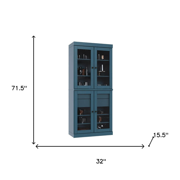 72" Teal Blue Solid Wood Four Door Two Drawer Pantry Or Storage Closet Homeroots Kitchen & Dining