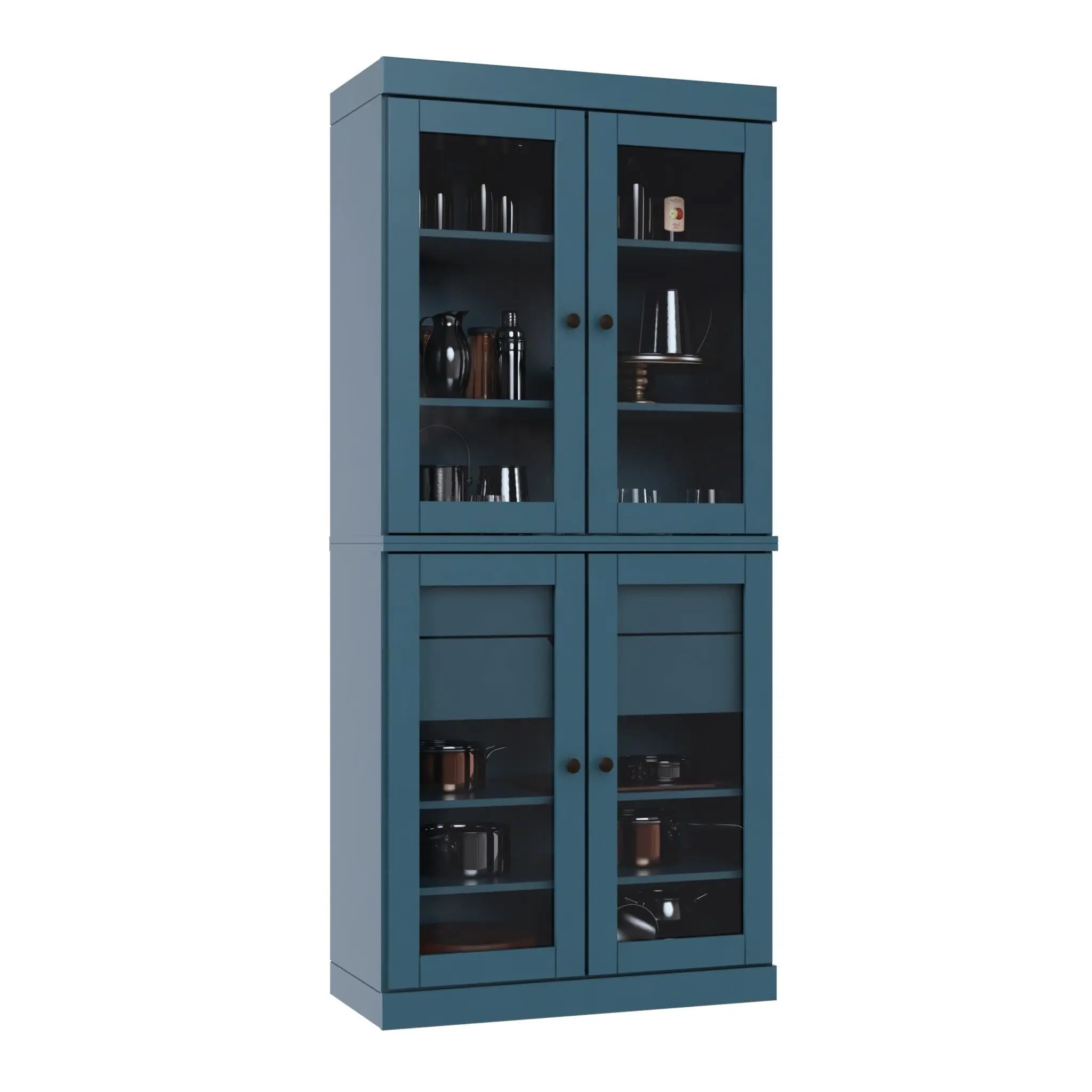 72" Teal Blue Solid Wood Four Door Two Drawer Pantry Or Storage Closet Homeroots Kitchen & Dining